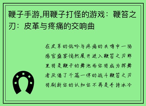 鞭子手游,用鞭子打怪的游戏：鞭笞之刃：皮革与疼痛的交响曲